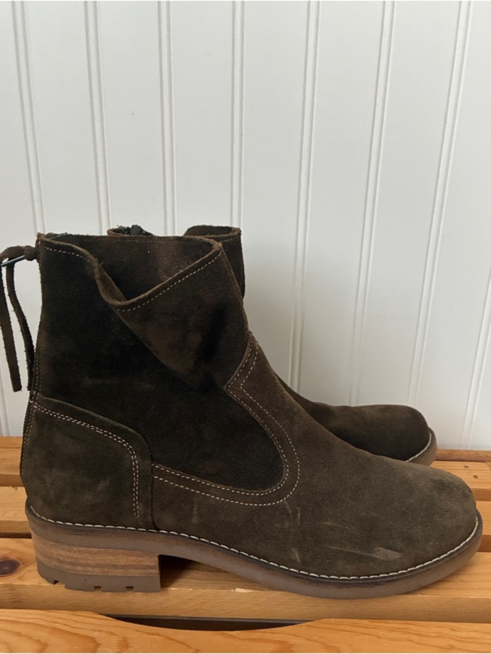 ANTONIO MELANI Olive Brown Suede Ankle Bootie